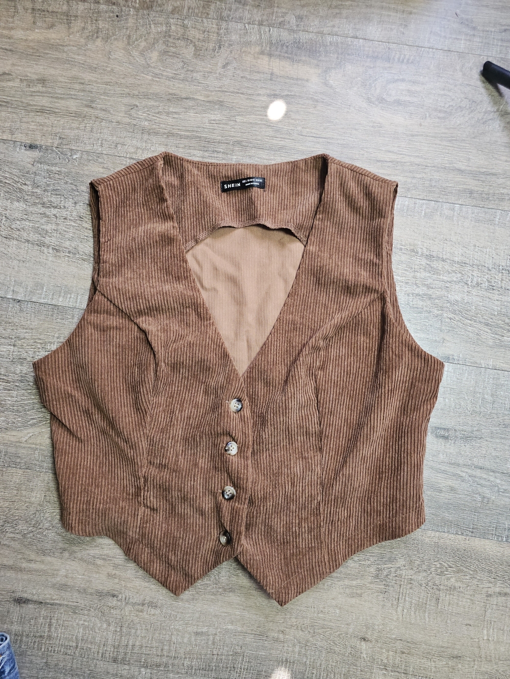Shein Brown Corduroy Button-Front Vest